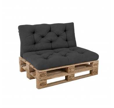 Set de 2 Cojines para Palets - Asiento 120x60 cm + Respaldo 120x60 cm, Acolchado, Antracita