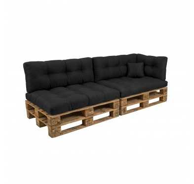 Set de 6 Cojines para Palets, 2x Asiento + 2x Respaldo + Lateral + Decorativa, Impermeable, Acolchado, Negro