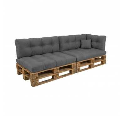 Set de 6 Cojines para Palets, 2x Asiento + 2x Respaldo + Lateral + Decorativa, Impermeable, Acolchado, Antracita