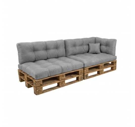 Set de 6 Cojines para Palets, 2x Asiento + 2x Respaldo + Lateral + Decorativa, Impermeable, Acolchado, Gris