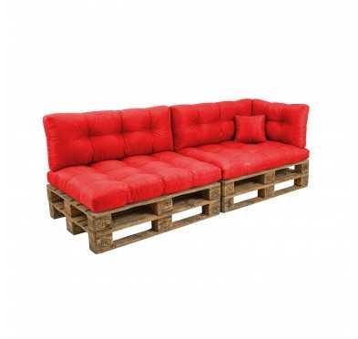 Set de 6 Cojines para Palets, 2x Asiento + 2x Respaldo + Lateral + Decorativa, Impermeable, Acolchado, Rojo