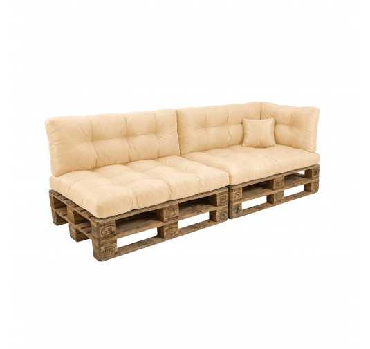 Set de 6 Cojines para Palets, 2x Asiento + 2x Respaldo + Lateral + Decorativa, Impermeable, Acolchado, Beige