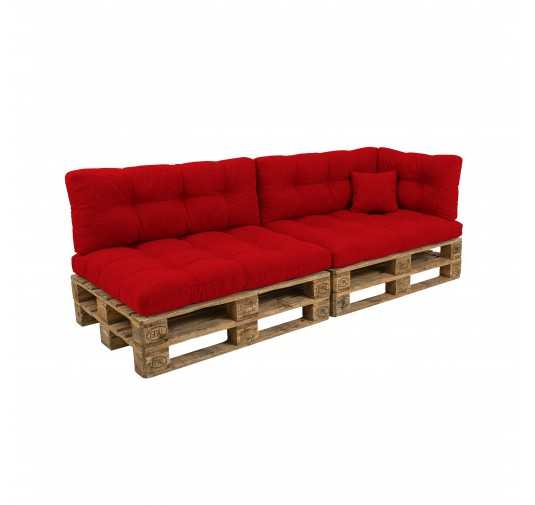 Set de 6 Cojines para Palets, 2x 120x80 + 2x 120x40 + 60x40 + 40x40 Acolchado, Rojo