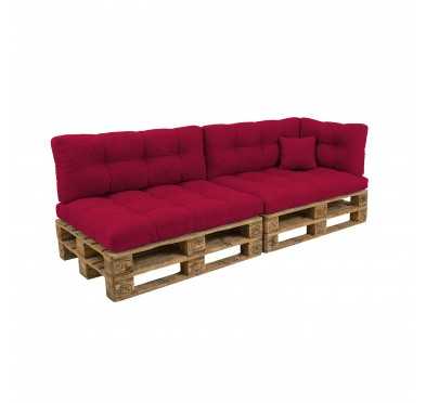 Set de 6 Cojines para Palets, 2x 120x80 + 2x 120x40 + 60x40 + 40x40 Acolchado, Burdeos