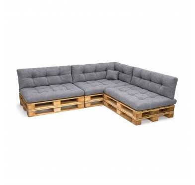 Set de 8 Cojines Acolchados para Palets 120x80 + 120x40 Gris