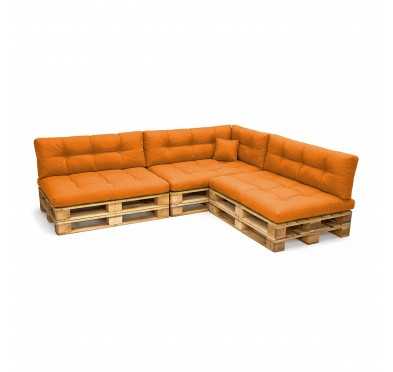 Set de 8 Cojines para Palets, 3x 120x80 + 3x 120x40 + 60x40 + 40x40 Acolchado, Naranja