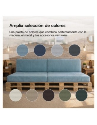 Set de 6 cojines de jardín para palets | Tejido de pana | Color azul