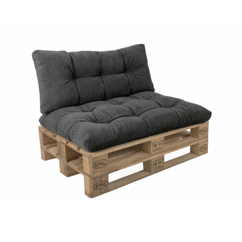 Set de 2 cojines de jardín acolchados para palets | Tejido de pana | Color gris oscuro