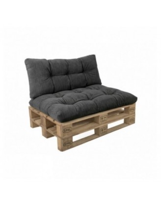 Set de 2 cojines de jardín acolchados para palets | Tejido de pana | Color gris oscuro