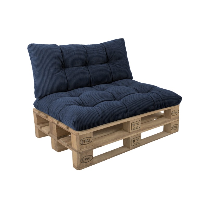 Set de 2 cojines de jardín acolchados para palets | Tejido de pana | Color azul oscuro