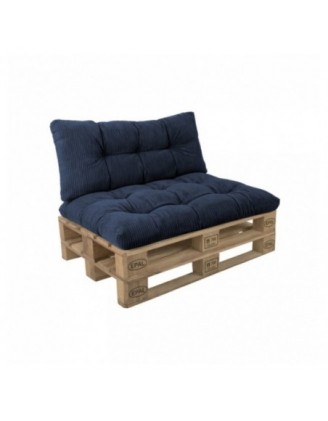 Set de 2 cojines de jardín acolchados para palets | Tejido de pana | Color azul oscuro
