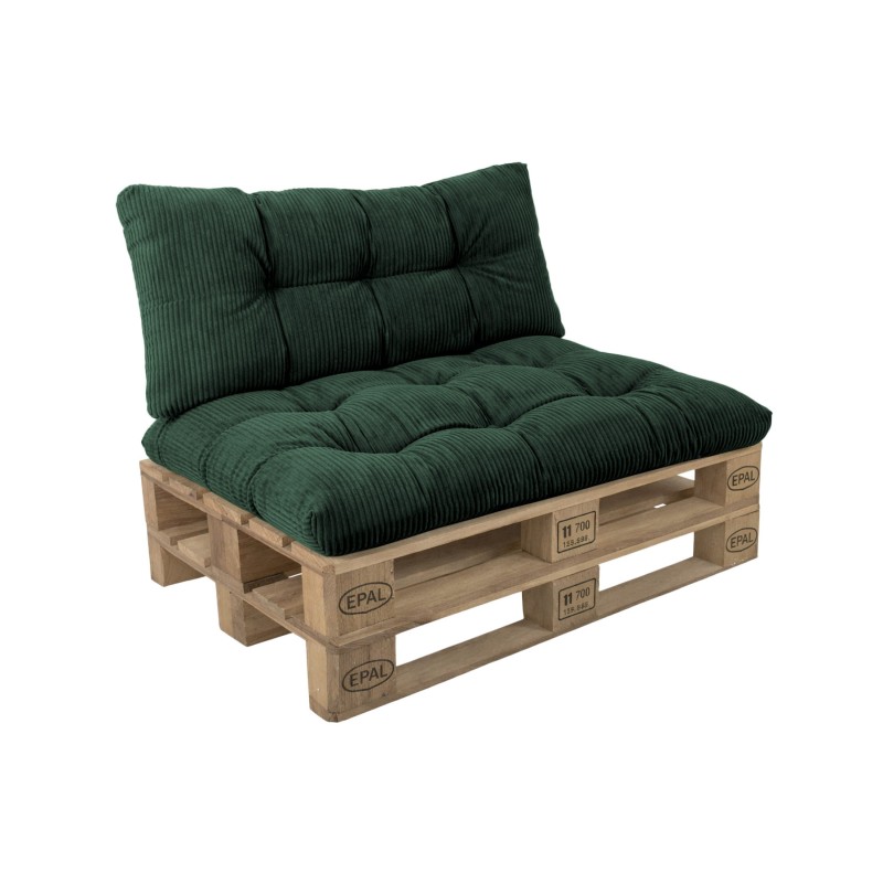 Set de 2 cojines de jardín acolchados para palets | Tejido de pana | Color verde oscuro