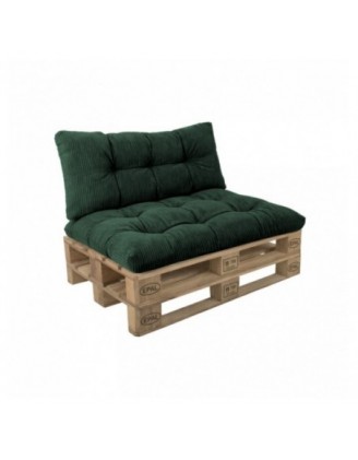 Set de 2 cojines de jardín acolchados para palets | Tejido de pana | Color verde oscuro