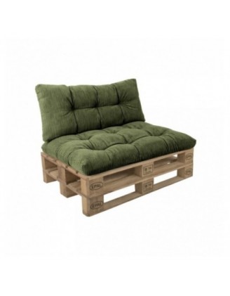 Set de 2 cojines de jardín acolchados para palets | Tejido de pana | Color verde