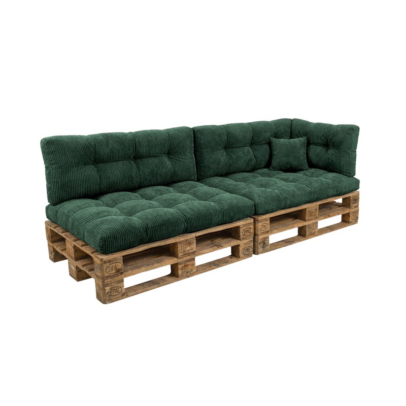 Set de 6 cojines de jardín acolchados para palets | Tejido de pana | Color verde oscuro