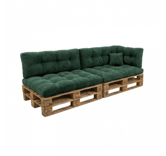 Set de 6 cojines de jardín acolchados para palets | Tejido de pana | Color verde oscuro