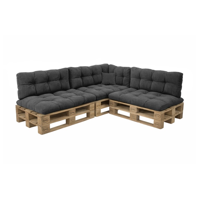 Set de 8 cojines de jardín acolchados para palets | Tejido de pana | Color gris oscuro