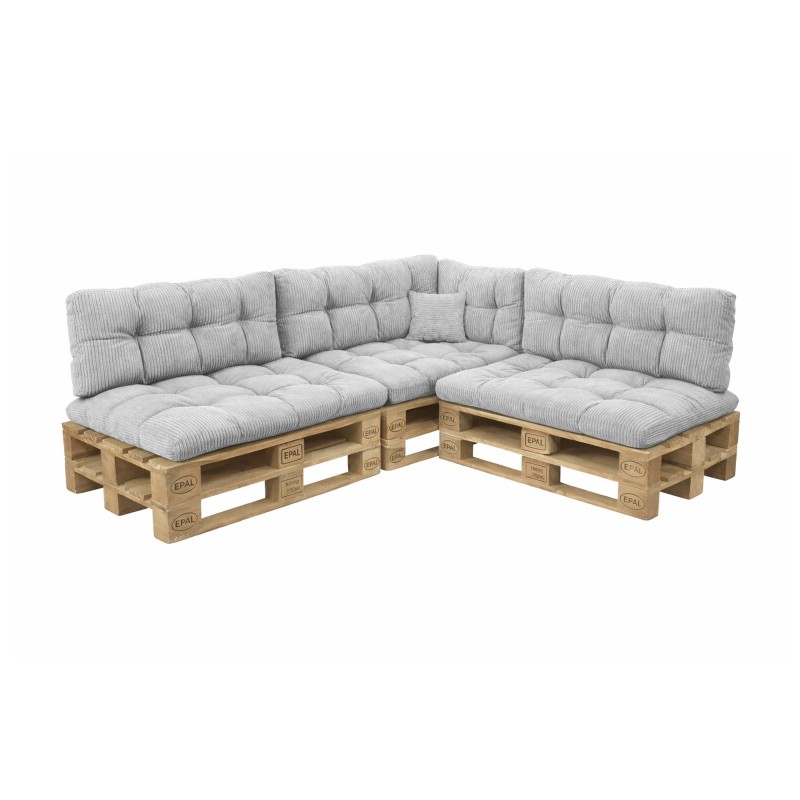 Set de 8 cojines de jardín acolchados para palets | Tejido de pana | Color gris