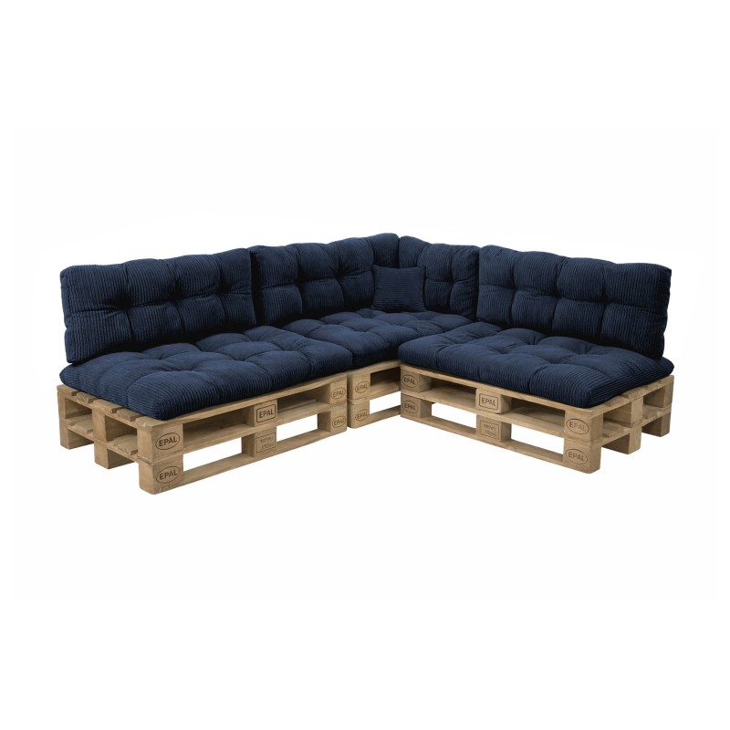 Set de 8 cojines de jardín acolchados para palets | Tejido de pana | Color azul oscuro