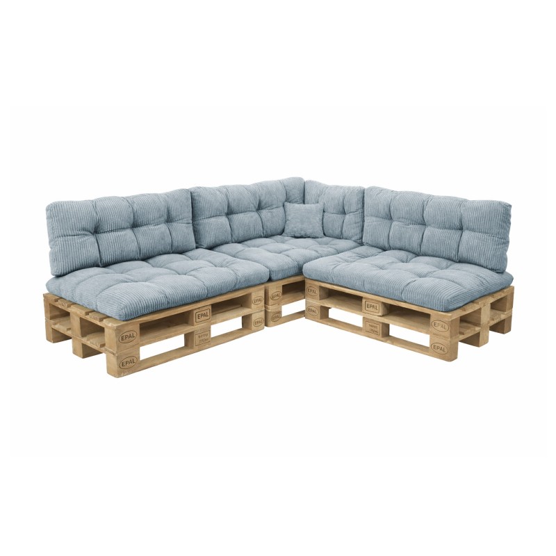 Set de 8 cojines de jardín acolchados para palets | Tejido de pana | Color azul