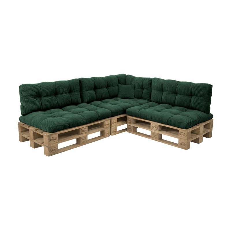 Set de 8 cojines de jardín acolchados para palets | Tejido de pana | Color verde oscuro