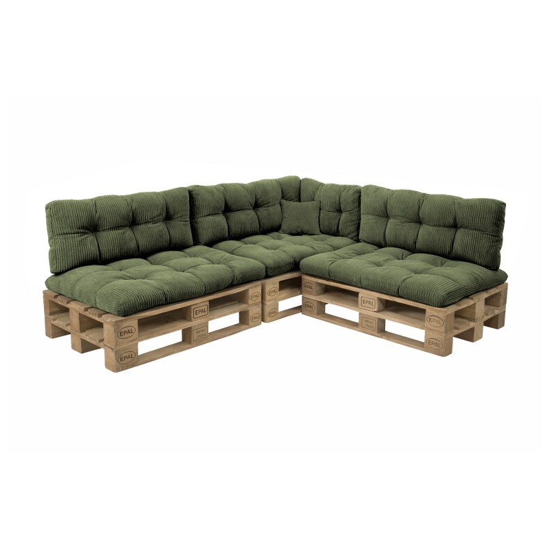 Set de 8 cojines de jardín acolchados para palets | Tejido de pana | Color verde