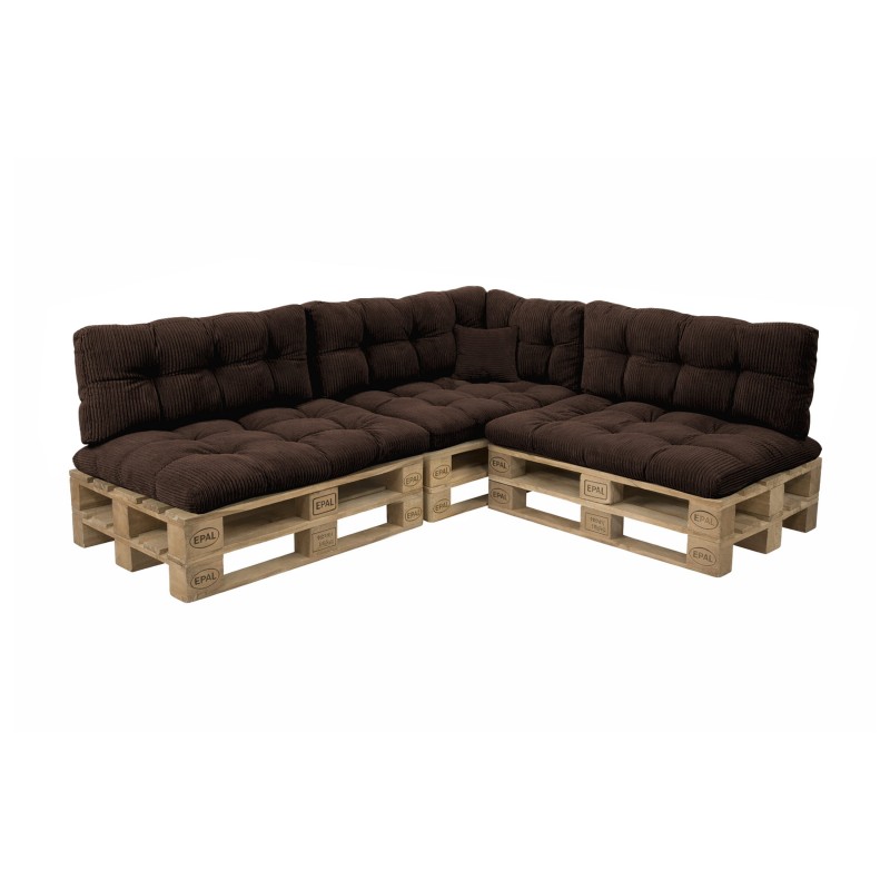 Set de 8 cojines de jardín acolchados para palets | Tejido de pana | Color marrón oscuro