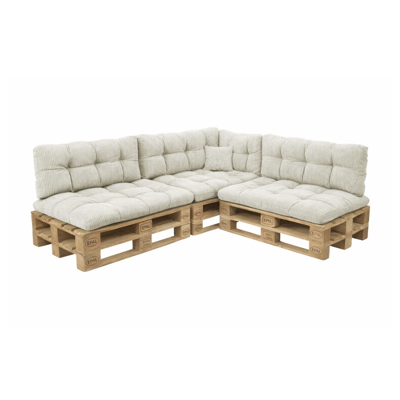 Set de 8 cojines de jardín acolchados para palets | Tejido de pana | Color beige oscuro