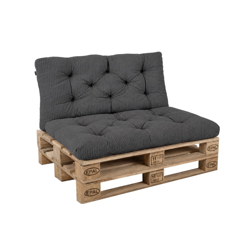 Set de 2 cojines de jardín acolchados para palets | Tejido de pana | Color gris oscuro