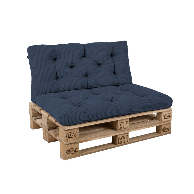 Set de 2 cojines de jardín acolchados para palets | Tejido de pana | Color azul oscuro