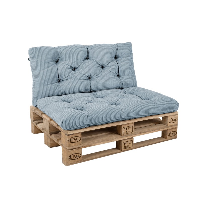 Set de 2 cojines de jardín acolchados para palets | Tejido de pana | Color azul