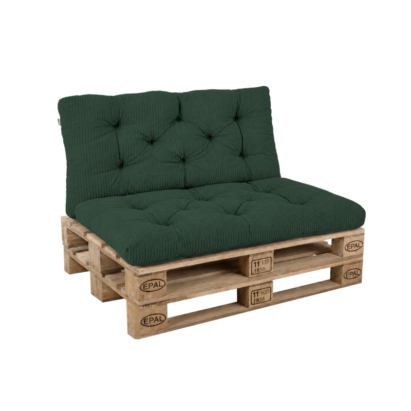 Set de 2 cojines de jardín acolchados para palets | Tejido de pana | Color verde oscuro