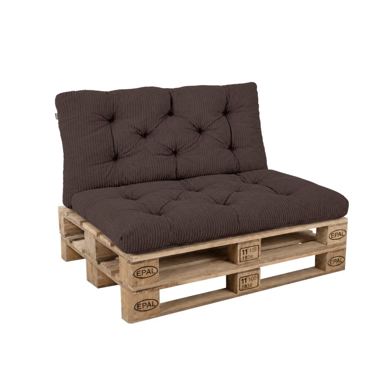 Set de 2 cojines de jardín acolchados para palets | Tejido de pana | Color marrón oscuro