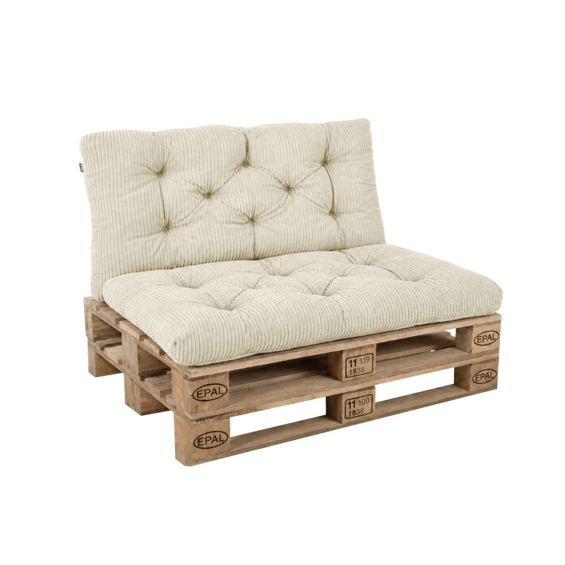 Set de 2 cojines de jardín acolchados para palets | Tejido de pana | Color beige oscuro