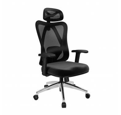 Silla de oficina ergonómica, negro + patas plateadas