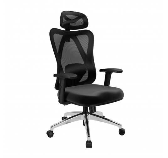 Silla de oficina ergonómica, negro + patas plateadas