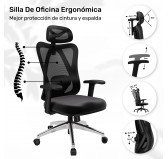 Silla de oficina ergonómica, negro + patas plateadas