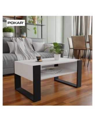 Mesa de centro, Mesa de café para salón, oficina, Blanco, 60,5 x 53,6 x 45 cm