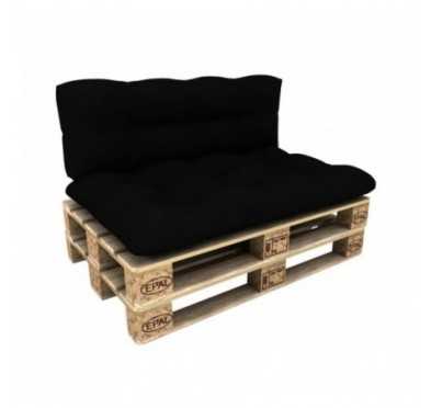 Set de 2 Cojines para Palets - Asiento 120x80 cm + Respaldo 120x40 cm, Impermeable, Acolchado, Negro