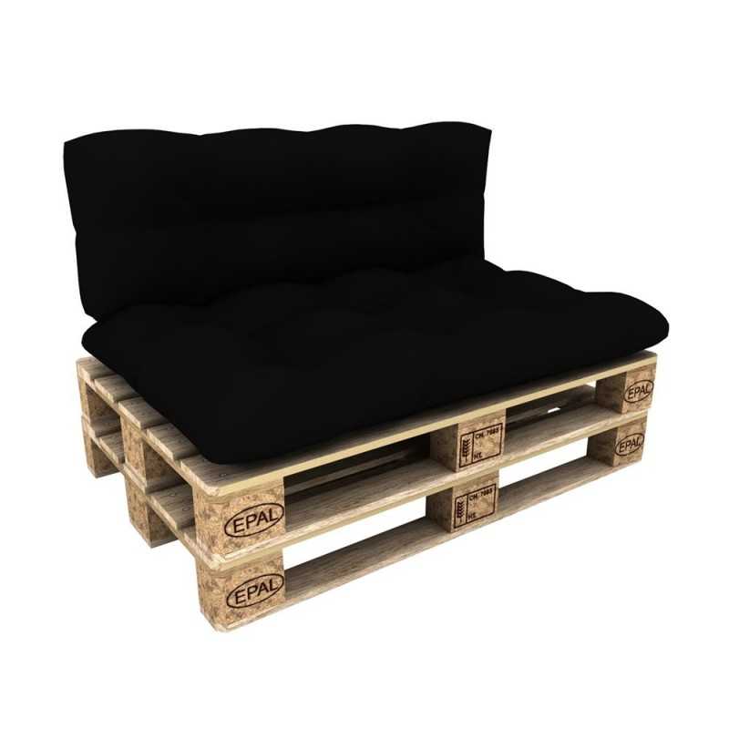 Set de 2 Cojines para Palets - Asiento 120x80 cm + Respaldo 120x40 cm, Impermeable, Acolchado, Negro