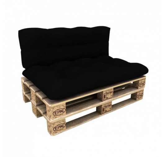 Set de 2 Cojines para Palets - Asiento 120x80 cm + Respaldo 120x40 cm, Impermeable, Acolchado, Negro