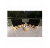 Set de 2 Cojines para Palets - Asiento 120x80 cm + Respaldo 120x40 cm, Impermeable, Acolchado, Negro