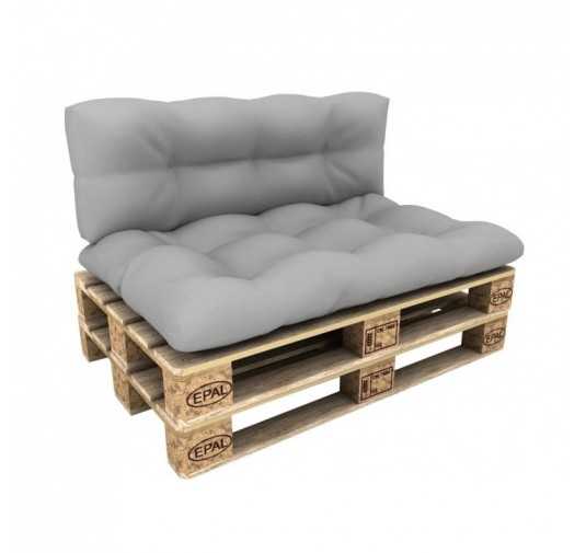 Set de 2 Cojines para Palets - Asiento 120x80 cm + Respaldo 120x40 cm, Impermeable, Acolchado, Gris