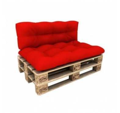 Set de 2 Cojines para Palets - Asiento 120x80 cm + Respaldo 120x40 cm, Impermeable, Acolchado, Rojo