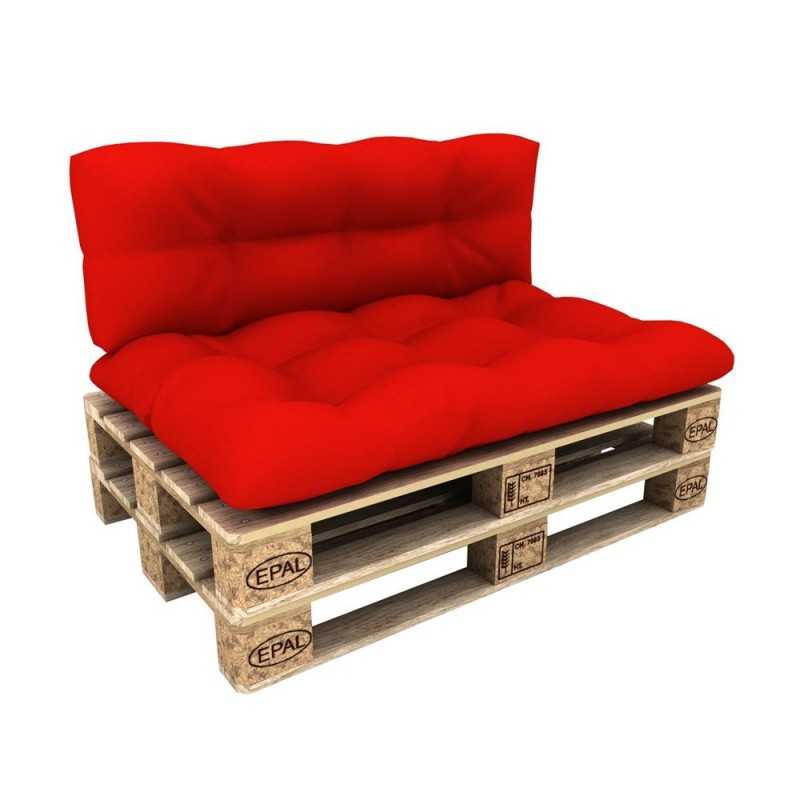 Set de 2 Cojines para Palets - Asiento 120x80 cm + Respaldo 120x40 cm, Impermeable, Acolchado, Rojo