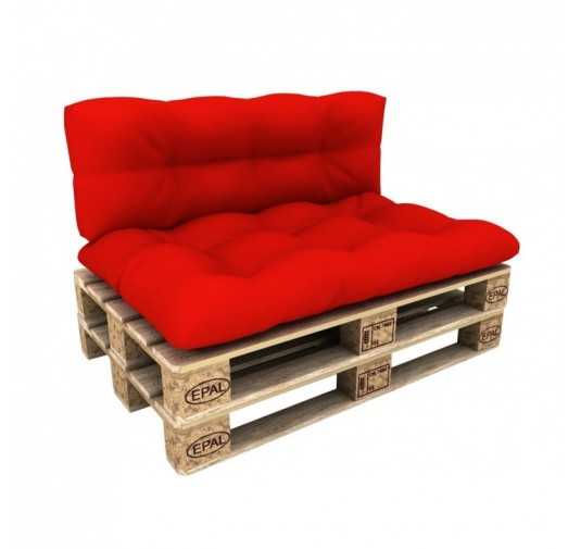 Set de 2 Cojines para Palets - Asiento 120x80 cm + Respaldo 120x40 cm, Impermeable, Acolchado, Rojo