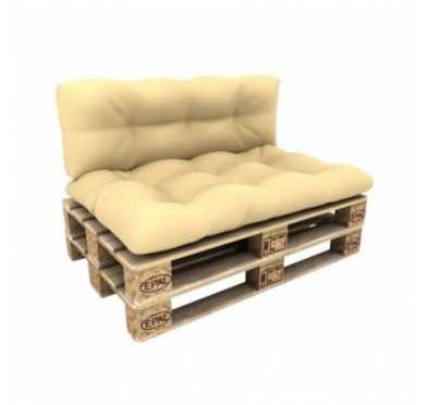 Set de 2 Cojines para Palets - Asiento 120x80 cm + Respaldo 120x40 cm, Impermeable, Acolchado, Beige