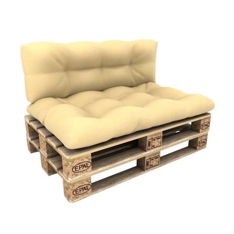 Set de 2 Cojines para Palets - Asiento 120x80 cm + Respaldo 120x40 cm, Impermeable, Acolchado, Beige