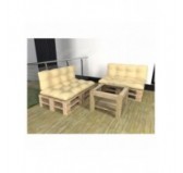 Set de 2 Cojines para Palets - Asiento 120x80 cm + Respaldo 120x40 cm, Impermeable, Acolchado, Beige