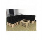 Set de 8 Cojines para Palets, 3x Asiento + 3x Respaldo + Lateral + Decorativa, Impermeable, Acolchado, Negro